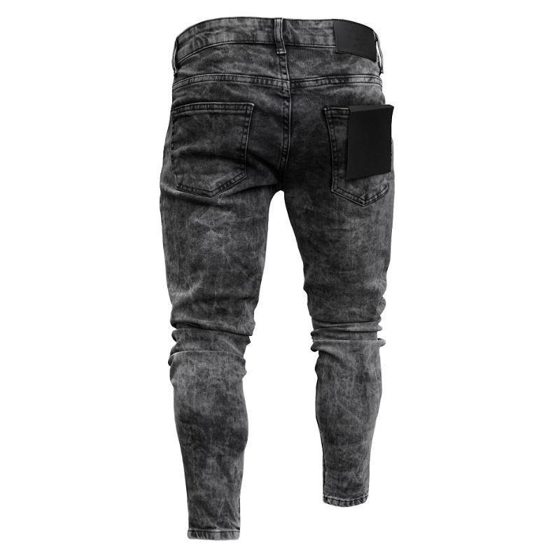 Men's Jeans Slim Fit Stretch Denim Pants Black Ripped Foot Mouths Zipper Streetwear Men Trousers Autumn Winter Clothing