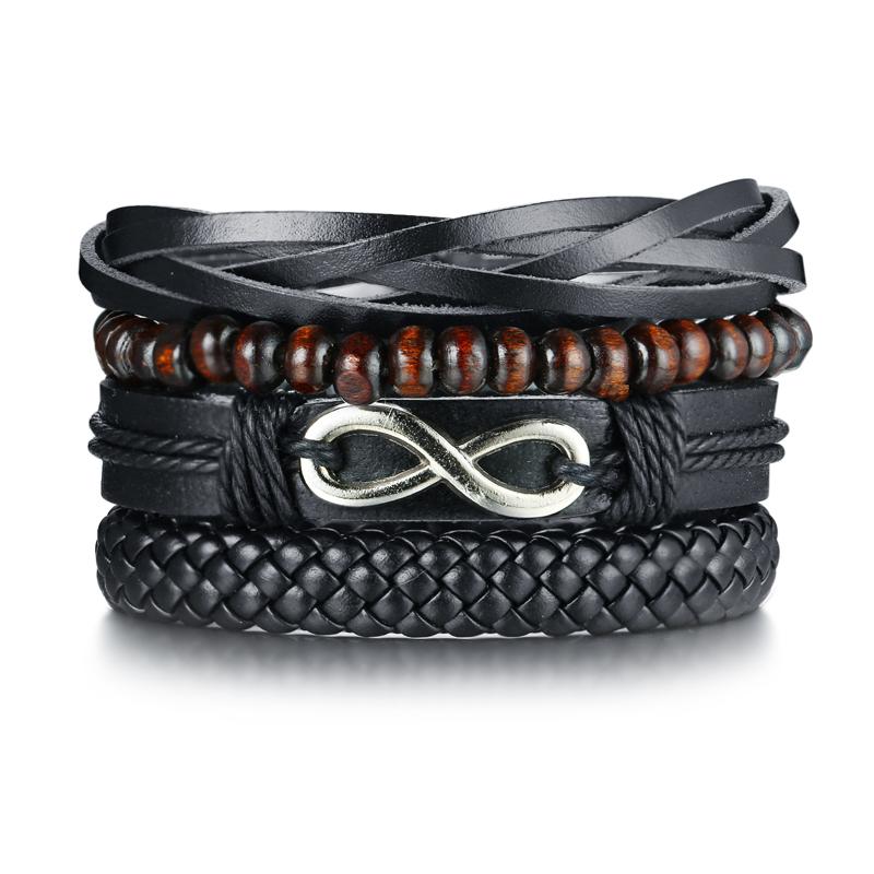 Punk Design Men Black Pu Leather Bracelets With Infinity Sign Fashion Male Wood Beads Bangle High Four-piece Set Quality Jewelry Link, Chain
Punk Design Men Black Pu Leather Bracelets With Infinity Sign Fashion Male Wood Beads Bangle High Four-piece Set Quality Jewelry Link, Chain