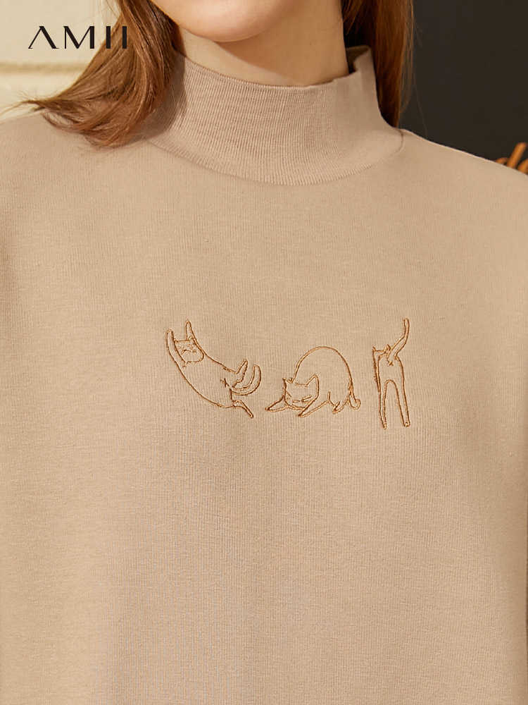 Minimalism Winter Fashion Sweatershirt Dress Causal Turtleneck Embroidery Lantern Sleeve Women For 12030324 210527