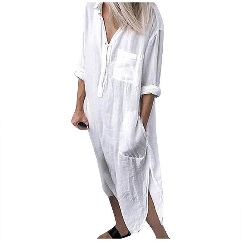 Casual Dresses Woman Long Shirt Dress Cotton Korean Clothing White Boho Beach Big Maxi Blue Summer 2021 Autumn Oversized Pure