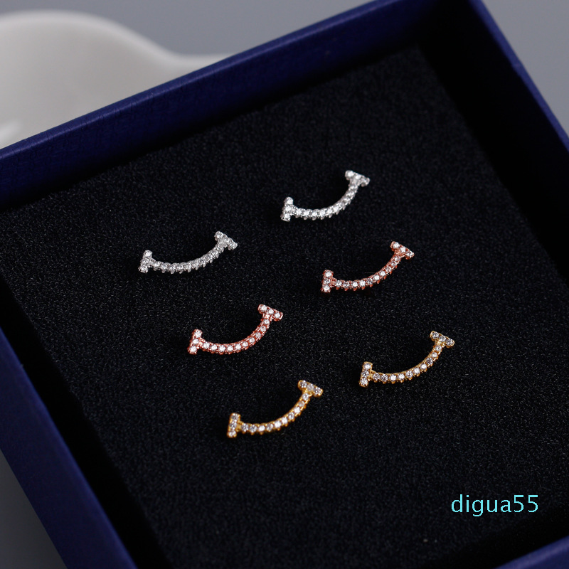 Diamond T shape smile charms stud earrings s925 sterling silver jewelry rose gold female Valentine's day gift
Diamond T shape smile charms stud earrings s925 sterling silver jewelry rose gold female Valentine's day gift