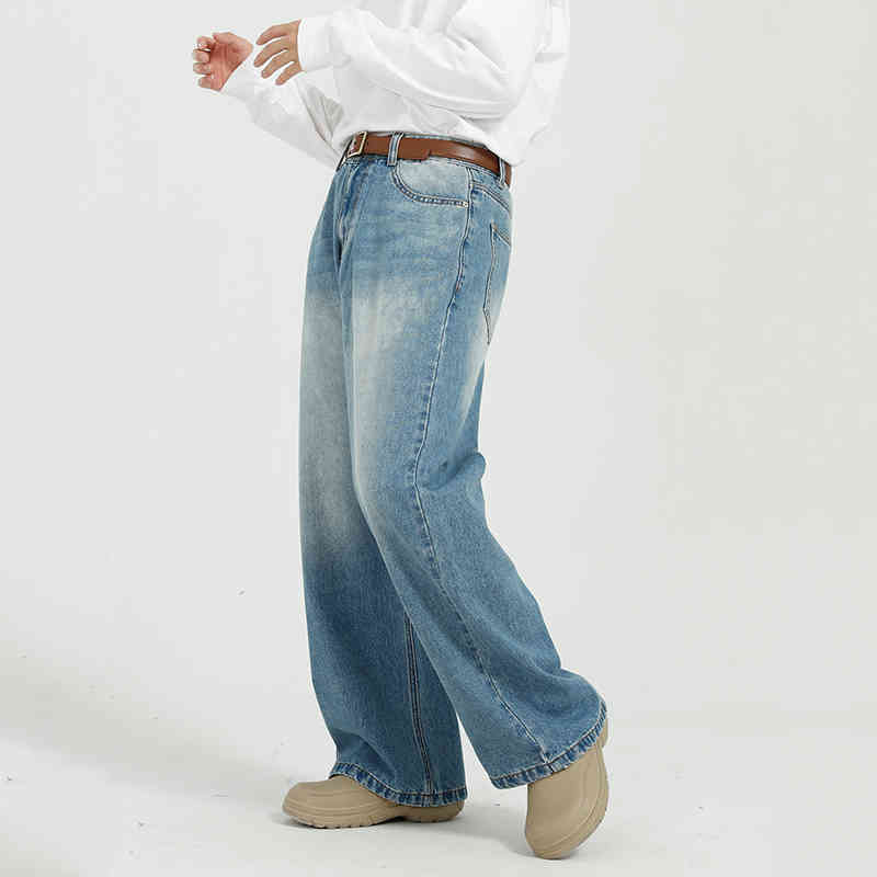 IEFB Men's Wear Trendy Blue Denim Trousers Korean Streetwear Fashion Loose Straight Wide Leg Jeans Men Vintage 9Y5075 210524