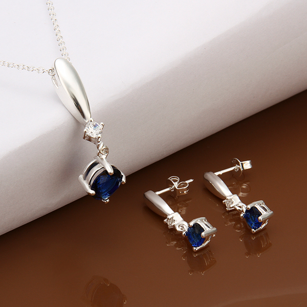 High grade 925 sterling silver Piece Sapphire jewelry sets DFMSS535 brand new Factory direct sale wedding 925 silver necklace earring