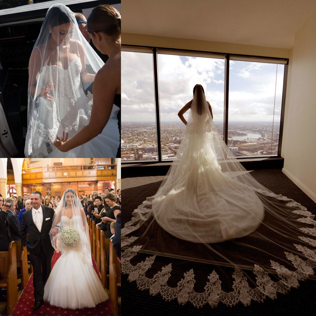 Luxury Real Image Wedding Veils Two Layers Lace Applique Edge Bridal Veils Custom Made Long Cathedral Length 3 Meters Wedding Veil