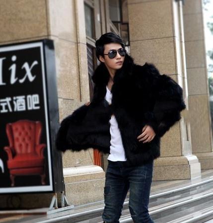 Fall-Fox Fur Male Clothing 2016 fur denim jacket men Casual High Street Turn Down Collar Boy's Warm Winter Coat Sexy Overcoat YY1011