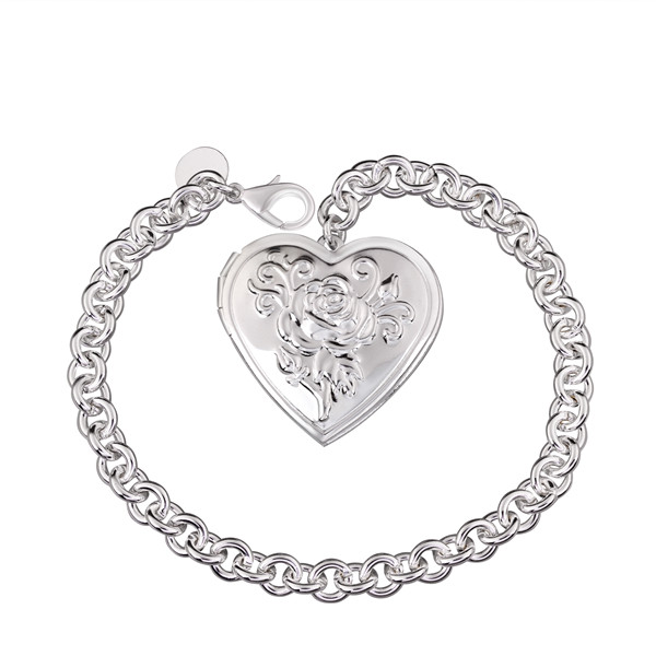 Hot sale gift 925 silver Closed heart-shaped bracelet DFMCH347,Brand new fashion 925 sterling silver plated Chain link bracelets high grade