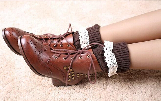 Women Girl Leg Warmers Hosiery Stockings Crochet Knit button white Lace trim Boots socks Cuff Leggings Tight 9colors