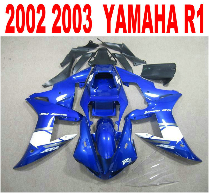 Injection molding free shipping fairings set for YAMAHA YZF-R1 02 03 yzf r1 2002 2003 blue white black high quality fairing kit HS97, Same as the picture shows 
Injection molding free shipping fairings set for YAMAHA YZF-R1 02 03 yzf r1 2002 2003 blue white black high quality fairing kit HS97, Same as the picture shows