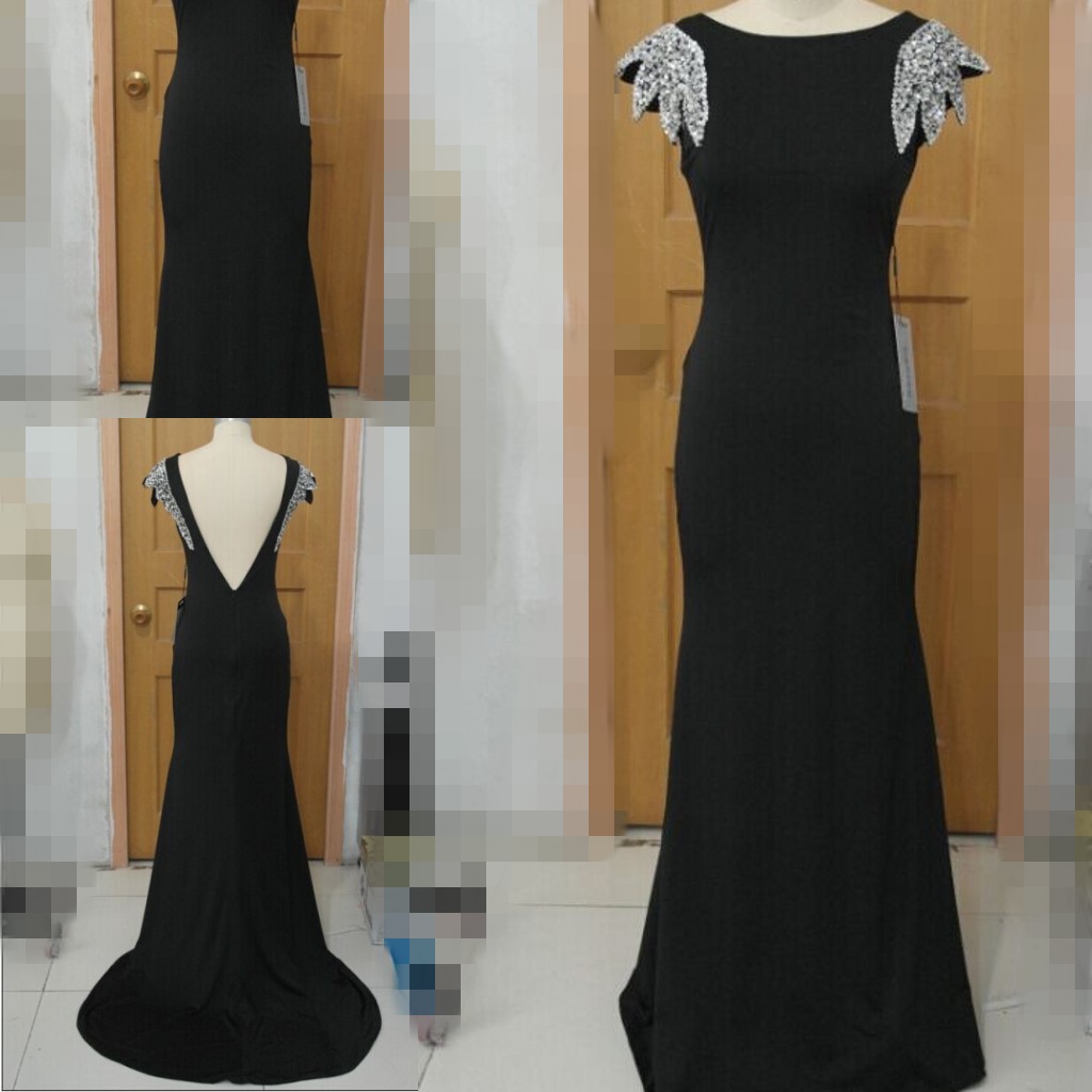 In Stock Custom Fancy Long Prom Dress Lady Formal Dress Taffeta Mermaid Party Gown Sweep Train Sequin Beaded Backless Prom Evening Dresses