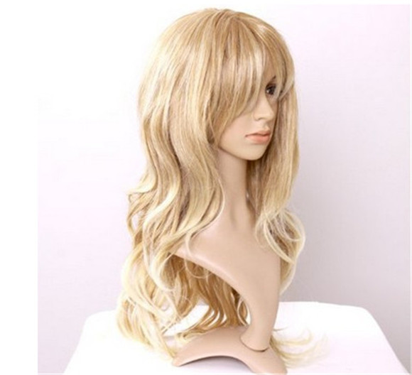 WoodFestival long blonde curly wig loose wavy synthetic wigs for women high temperature silk hair 26 inches