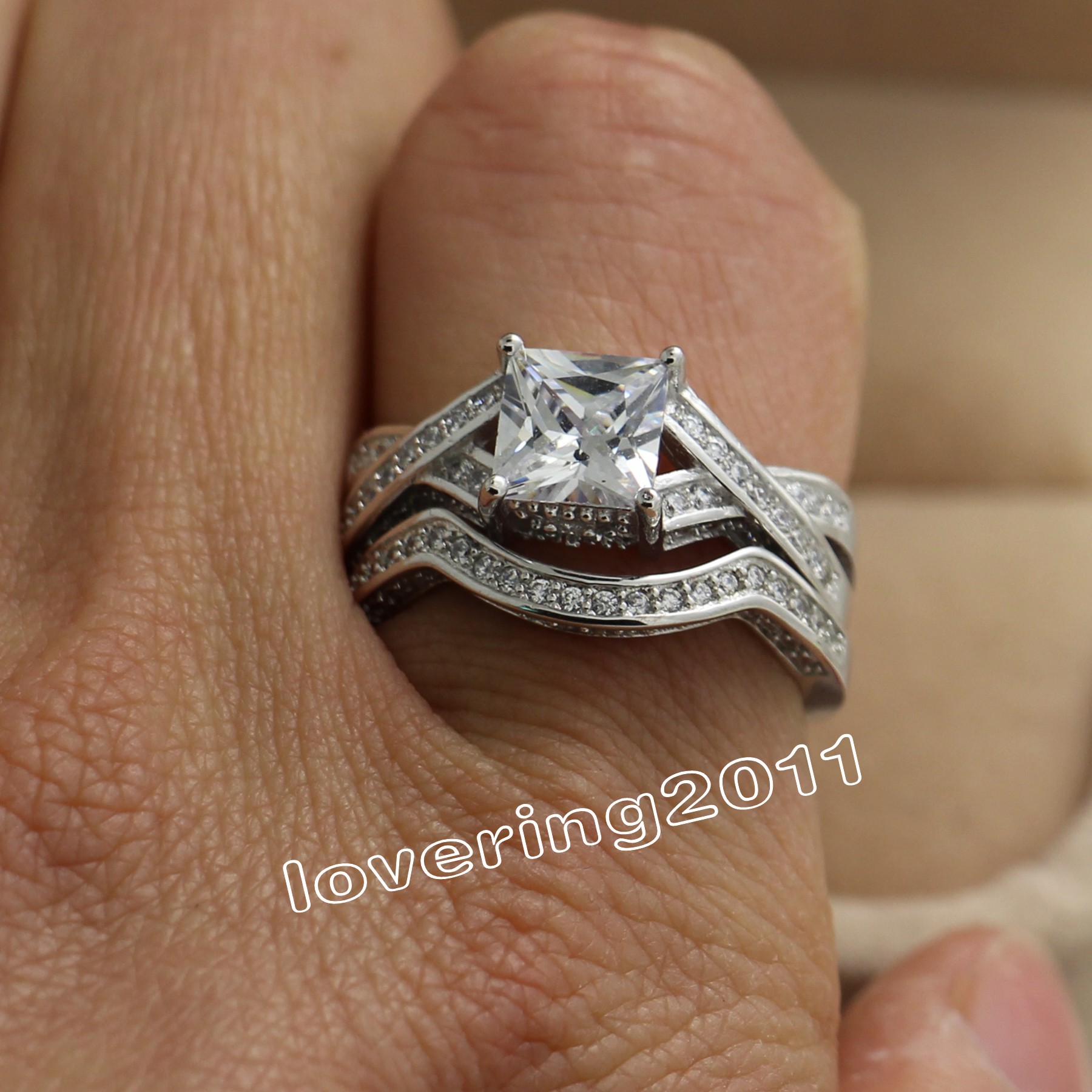 Size 6-10 Free shipping Retro Jewelry 10kt white gold filled white topaz Gem women wedding simulated Diamond Wedding Ring set gift