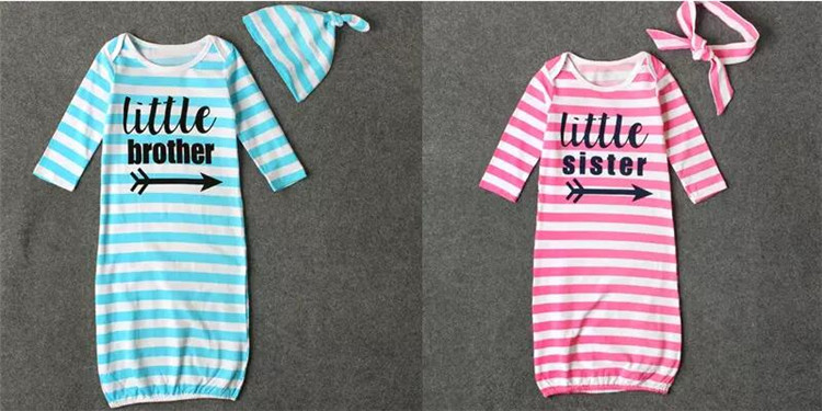 baby striped sleeping bag 2pc set twisted hat/headband+sleeping bag little sister little brother letters print newborns sleeping bag A08