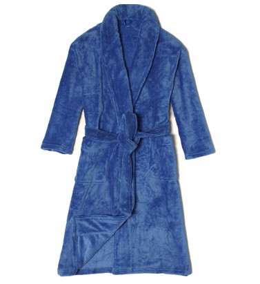 Wholesale-Winter Warm flannel solid color coral fleece robe men's long-sleeve plus size bathrobes home casual sleepwear