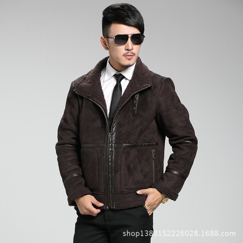 Fall-Winter New Thicker Fur Leather Men Large Size Jacket American Motorcycle Jacket Suede Fur Collar Short Lamb Fur Jacket Men
