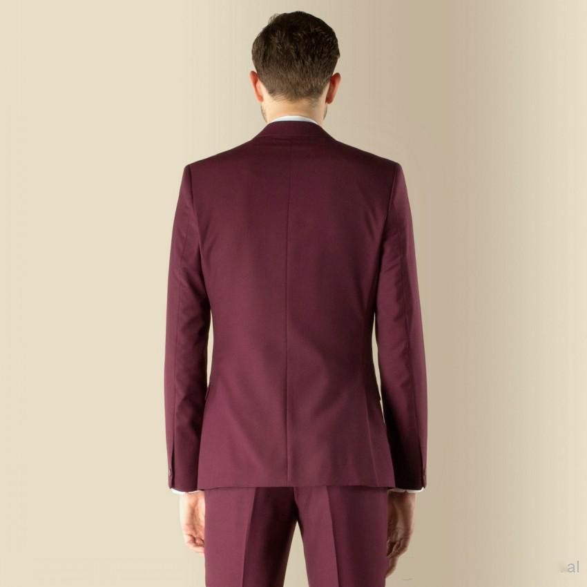 3 pieces Suit Side Vent Dark Red Groom Tuxedos NotchedLapel Two Button Best Men tton Best Men Wedding Suit Prom Dresses (Jacket+Pants+Tie)