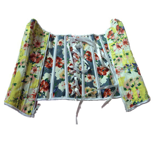 Women's Fashion Multi Floral Printed Zip-up Front Two Side Wear Reversible Lace-up Back Corset Bustier Plastic Boned S-XXL Drop Ship
