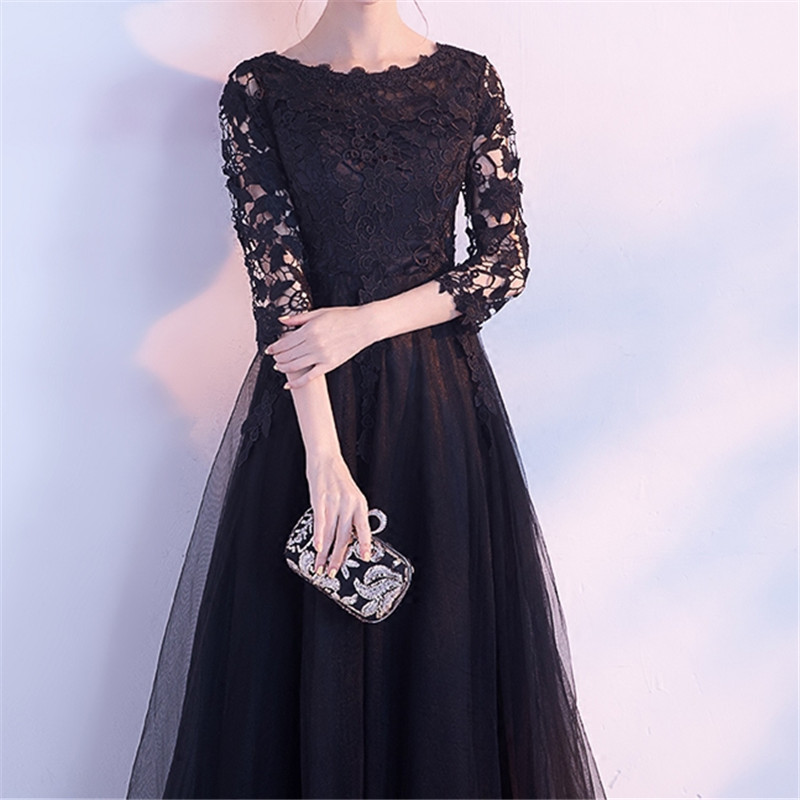 Elegant Black,Red,Pink,Dark Navy Long Mother of the Bride Dresses Lace Top Half Sleeves Zipper Back Cheap Dress