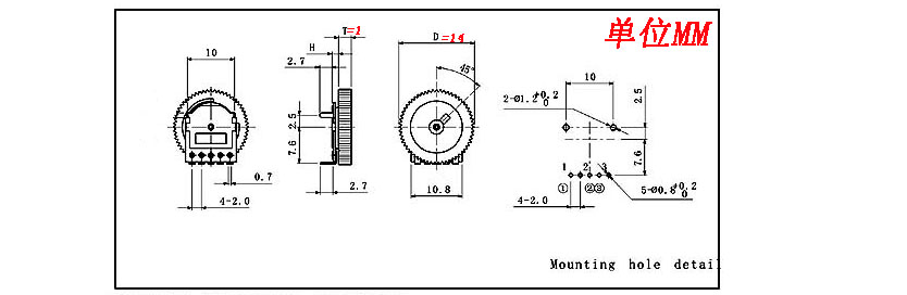 volume control potentiometer 5 feet 1K 14X1MM B102 twin turbo gear dial