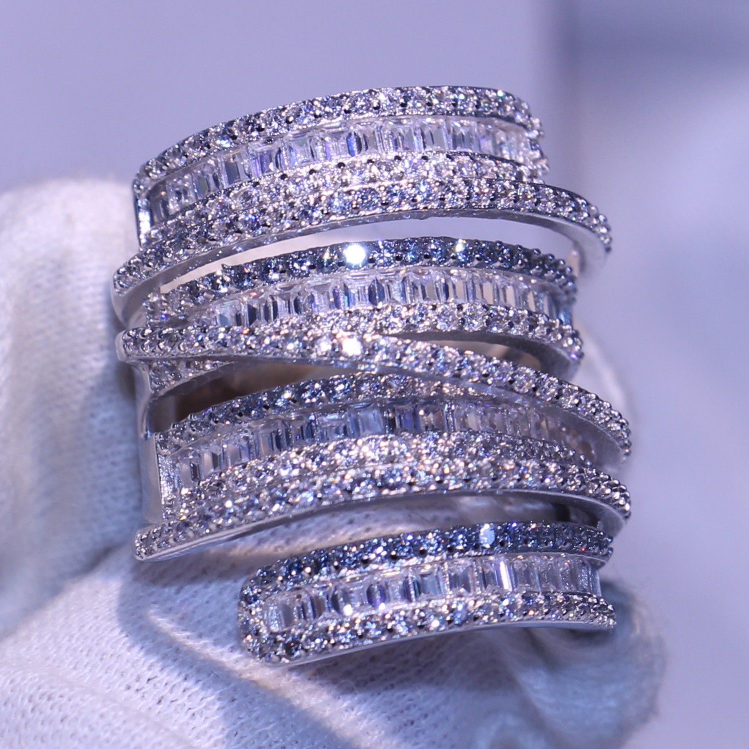Victoria Sparkling Luxury Jewelry 925 Sterling Silver &Yellow Gold Filled Princess Cut White Topaz CZ Diamond Party Women Wedding Band Ring