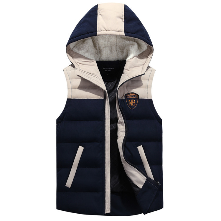 Fall-New Casual Duck Down Hooded Vest Mens Winter Sleeveless Jacket Plus Size Army Green Spliced Colors Thick Warm Waistcoat orange