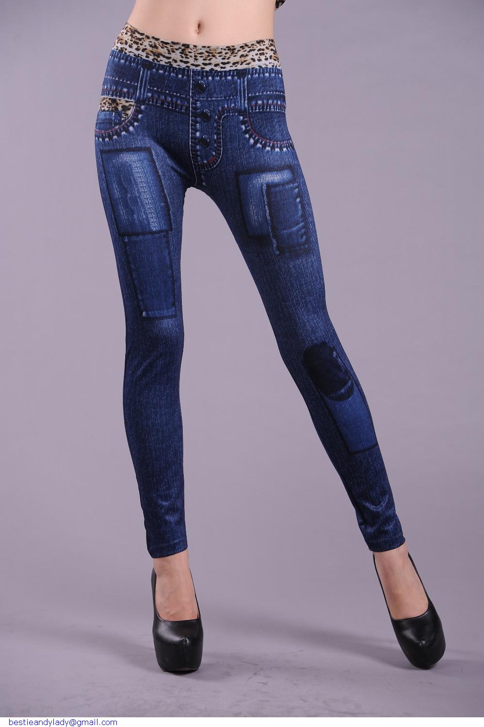 Leopard Waist Belt Printed Fitness Slim Jegging Jean Stretch Leggings Blue Black LC79052