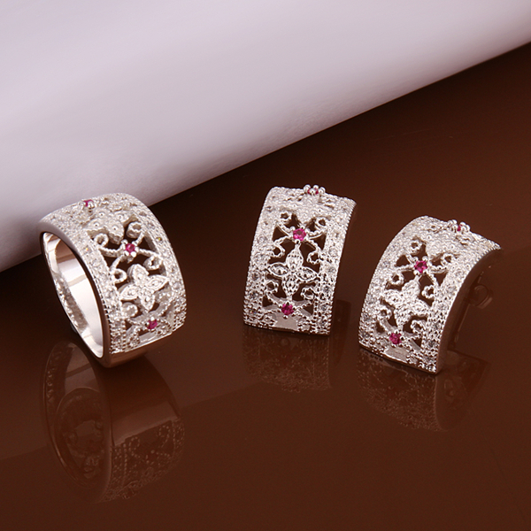 High grade 925 sterling silver Ruby hollow piece jewelry sets DFMSS626 brand new Factory direct sale wedding 925 silver earring ring