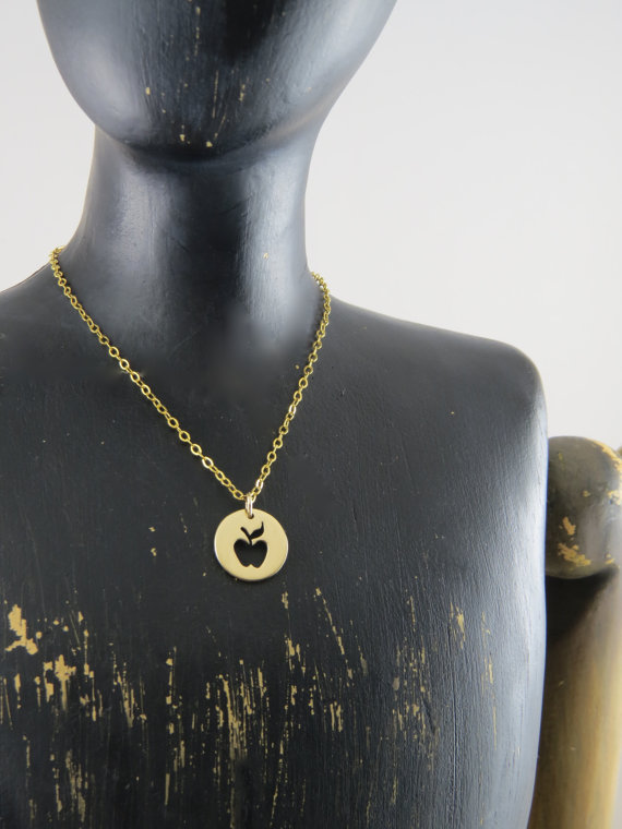 30PCS- N123 Gold Silver Cute Apple Necklace Simple Funny Outline Fruit Necklace Teacher Necklaces Circle Disc Necklaces for Coin Jewelry