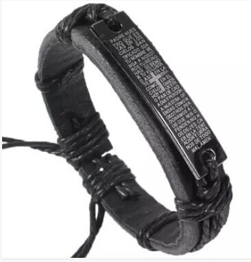 Handmade Leather Braid bracelets With Titanium Steel Bible Cross Wristband Hemp Men's Bracelets women Stylish New Arrival brown black 24pcs