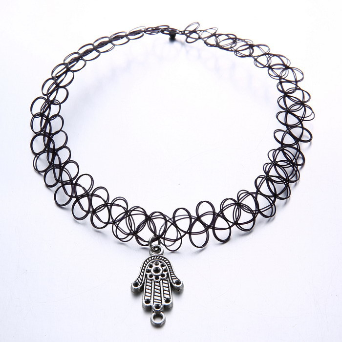 Handmade Hot Selling Vintage Stretch Tattoo Choker Necklace Gothic Punk Grunge Henna Elastic with Pendant Necklaces