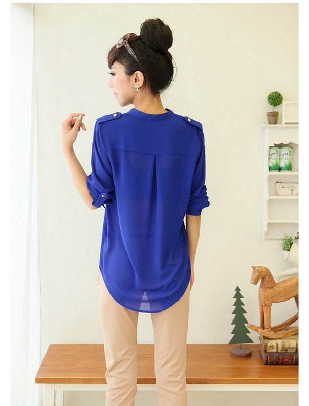 New 2014 Summer women tops and blouses V neck long sleeve chiffon tops shirt blouse plus size Amazing blouse .