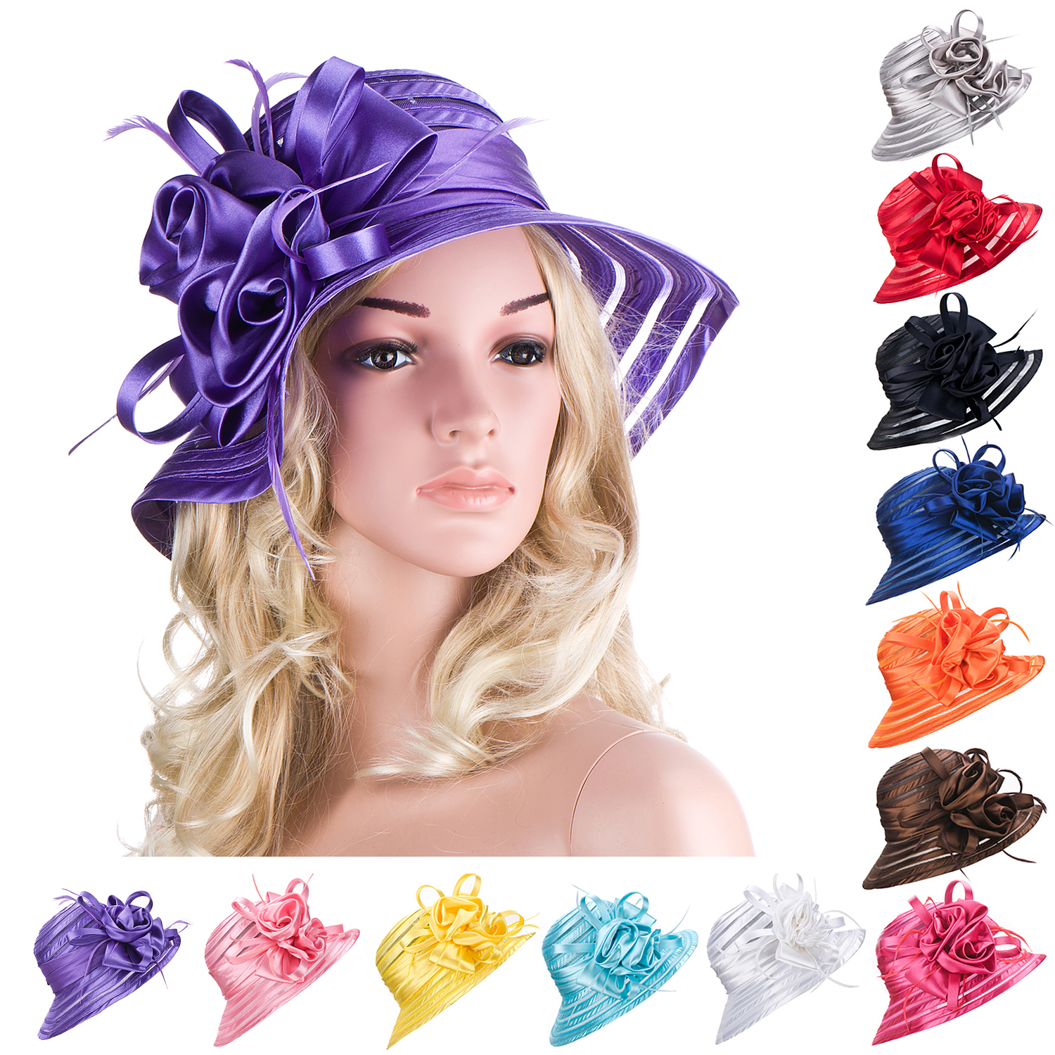Womens Tea Party Polyester Satin Feather Church Dress Wedding Kentucky Derby Sun Protection Beach Hat A214, Purple
Womens Tea Party Polyester Satin Feather Church Dress Wedding Kentucky Derby Sun Protection Beach Hat A214, Purple