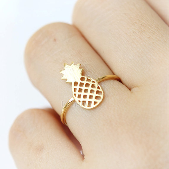 30PCS- Gold Silver Cute Pineapple Rings Lovely Ananas Rings Simple Funny Outline Fruit Rings for Women Ladies Party Gifts