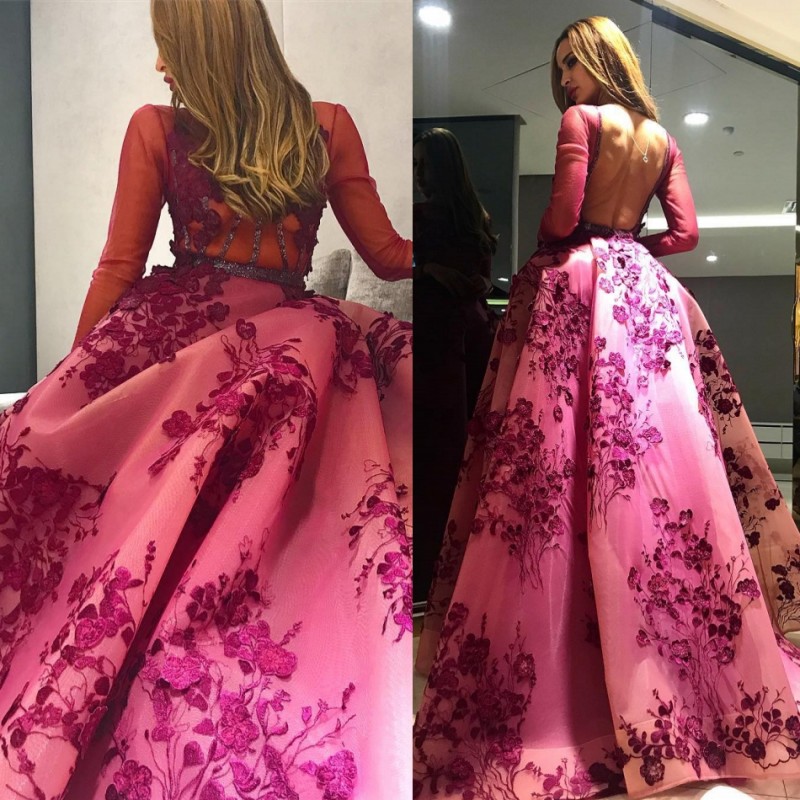 Zuhair Murad Prom Dresses with Long Sleeve Sequins Applique Backless Sexy Evening Dress Plus Size Formal Gown Evening Wear