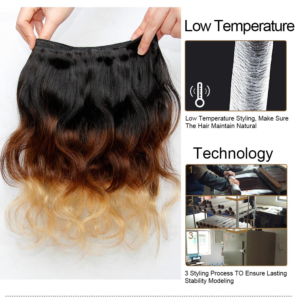 Ombre Human Hair Extensions Virgin Brazilian Peruvian Malaysian Indian Body Wave 3 Three Tone Brown Blonde 1B/4/27# Ombre Hair Weave Bundles