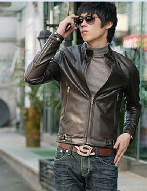 Wholesale-Free shipping high quality low price Men's hot sale motorcycle leather coats jacket outerwear leather clothes