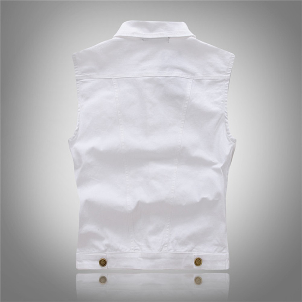 Fall-All-match Men White Jean Waistcoat Classic Vintage Jean Vest Classic Sleeveless Jean Jacket Asian Size M-XXL