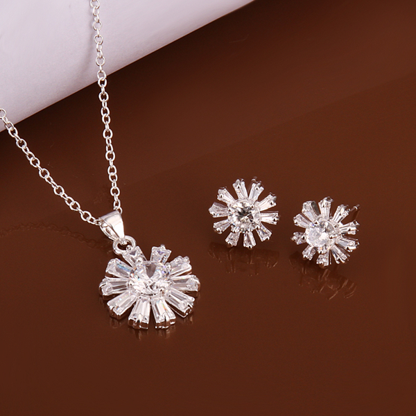 High grade 925 sterling silver Zircon piece leaves jewelry sets DFMSS619 brand new Factory direct sale wedding 925 silver necklace earring