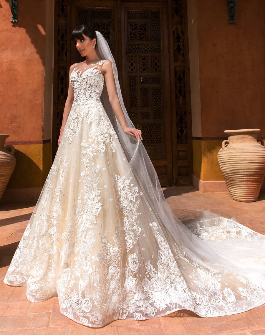 Appliqued Lace Dresses A E Sheer Bateau Neck Bridal Gowns Chapel Tulle Vestido De Novia Plus Size Wedding Dress