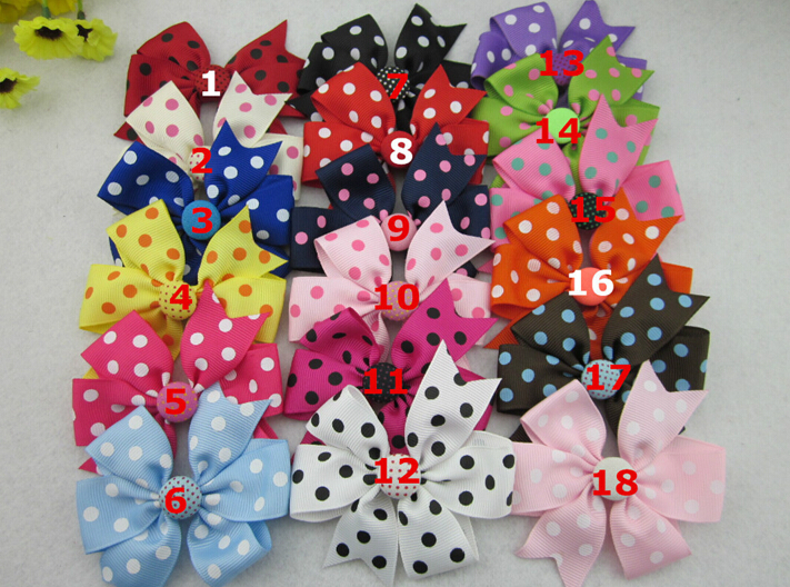 20pcs/polka dot ribbon bows WITHOUT CLIP with button Baby Boutique hair bows Hairclips Girls' hair accessories hair pins, Multi-color
20pcs/polka dot ribbon bows WITHOUT CLIP with button Baby Boutique hair bows Hairclips Girls' hair accessories hair pins, Multi-color