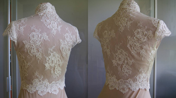 high quality ivory lace bridal jacket with cap sleeve vneck bolero custom made wrap bridal accessories for wedding dress