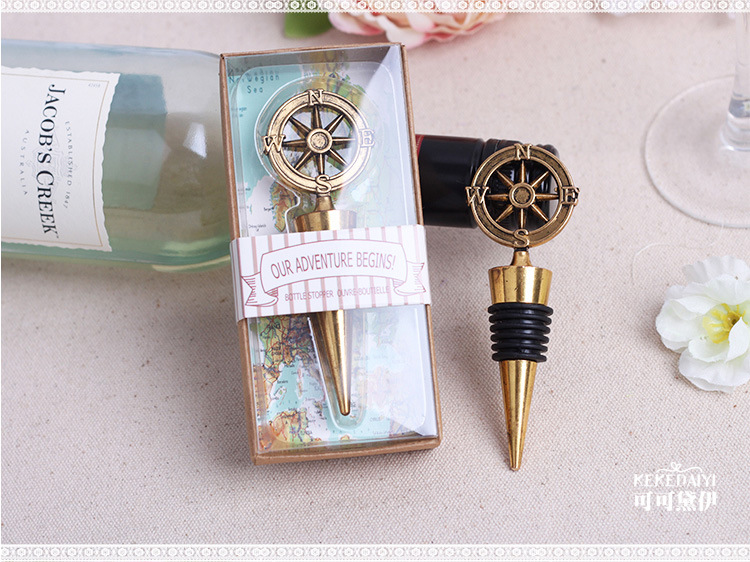 50pcs/lot wedding favors gifts vintage bronze compass Wine Bottle Stopper present Keepsake souvenir