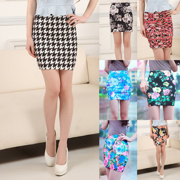 Retail Wholesale Stylish Women Skirts Stretch Plain High Waist Floral Pencil Short Cotton Modal Skirt New