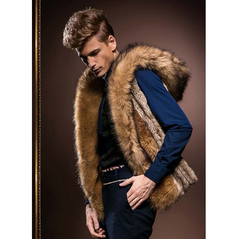 Fall-2016 Fashion Winter Men Fur Vest New Hoodie Thick Fur Hooded Men Waistcoats Sleeveless Coat Outerwear Male Clothing Coats Y279