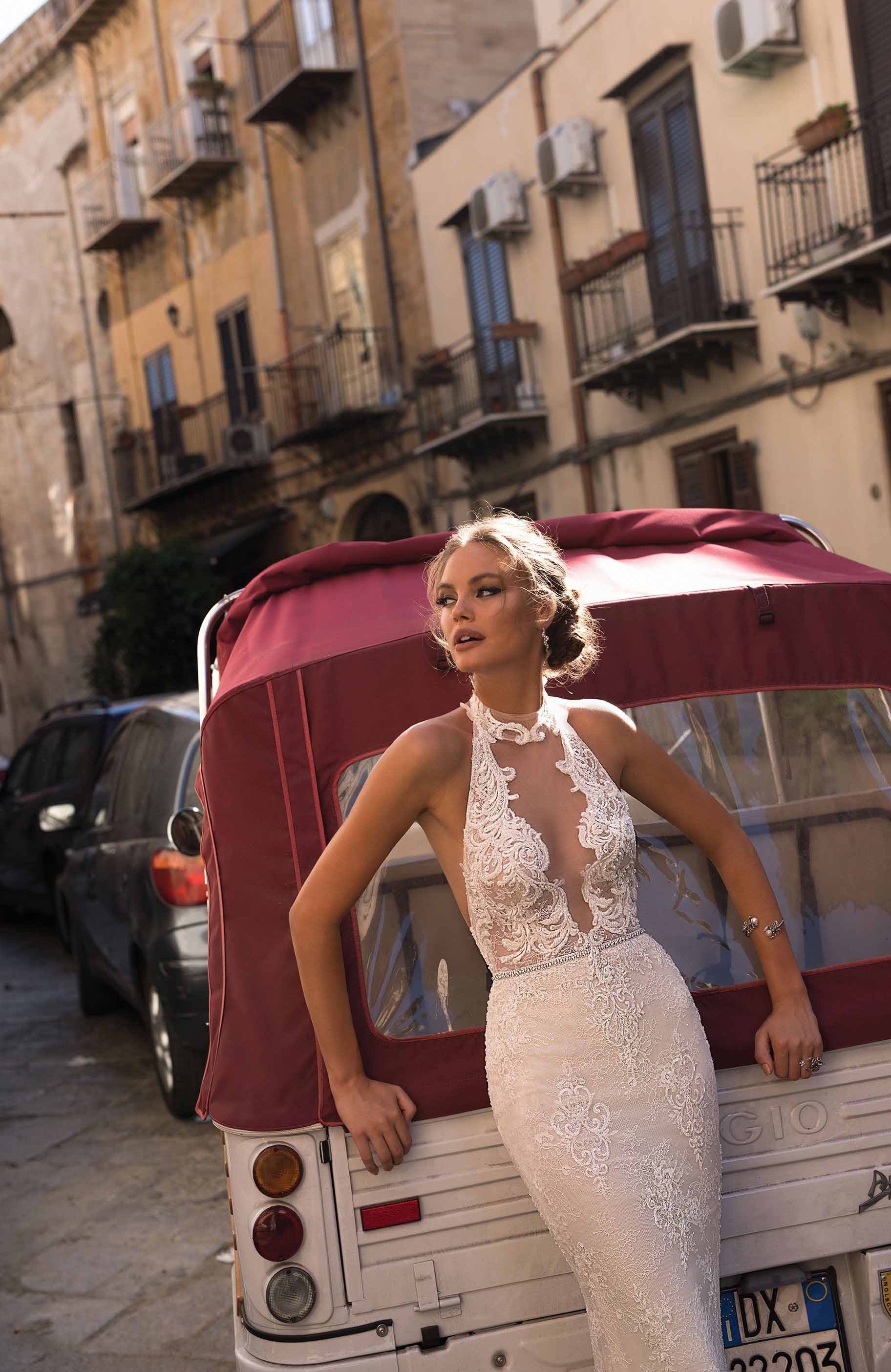 Sexy Berta Mermaid Wedding Dress Free Shipping Halter Lace Applique Backless Floor Length Illusion Country Wedding Dresses Custom Made