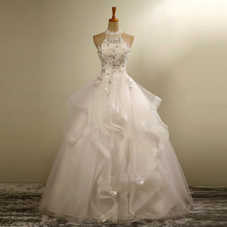 Stylish Halter Floor-Length Organza Wedding Dress with Appliques Beading 2021, Custom made from color chart
Stylish Halter Floor-Length Organza Wedding Dress with Appliques Beading 2021, Custom made from color chart
