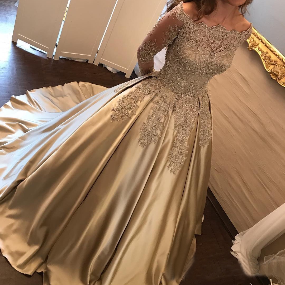 Sheer Long Sleeves Prom Dresses Beaded Lace Appliques Off Shoulder Satin Court Train Ball Gown Party Dress Elegant Long Evening Dresses, Orange
Sheer Long Sleeves Prom Dresses Beaded Lace Appliques Off Shoulder Satin Court Train Ball Gown Party Dress Elegant Long Evening Dresses, Orange