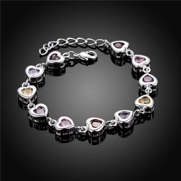 Hot christmas sale 925 silver Stones Heart Bracelet DFMCH368, Brand new plated sterling silver Chain link gemstone bracelets high grade