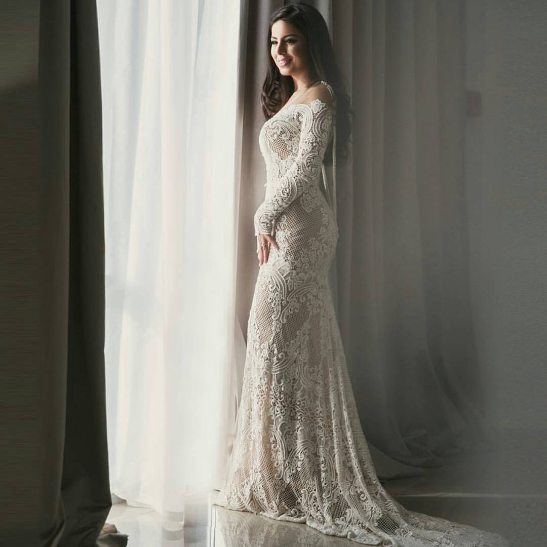Berta Mermaid Wedding Dresses Lace Applique Long Sleeve Wedding Dress Sweep Train Vestidos De Novia Plus Size Bridal Gown