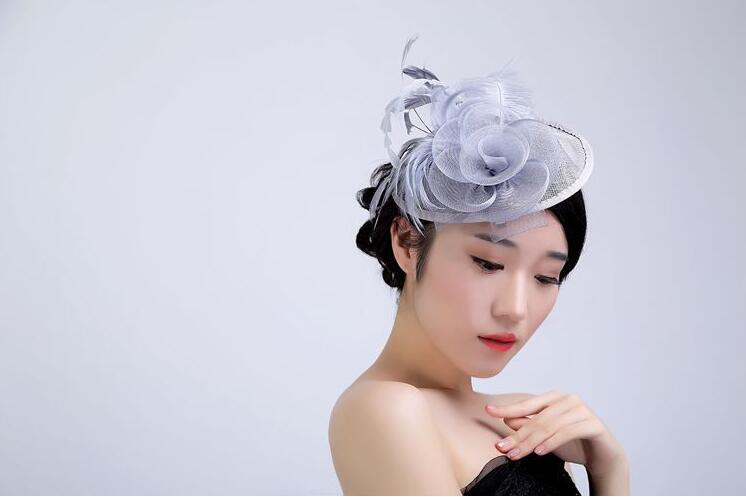 Ostrich hair color lady hat Creative Design hat female hat slap-up party hat bride headdress free shipping HT24