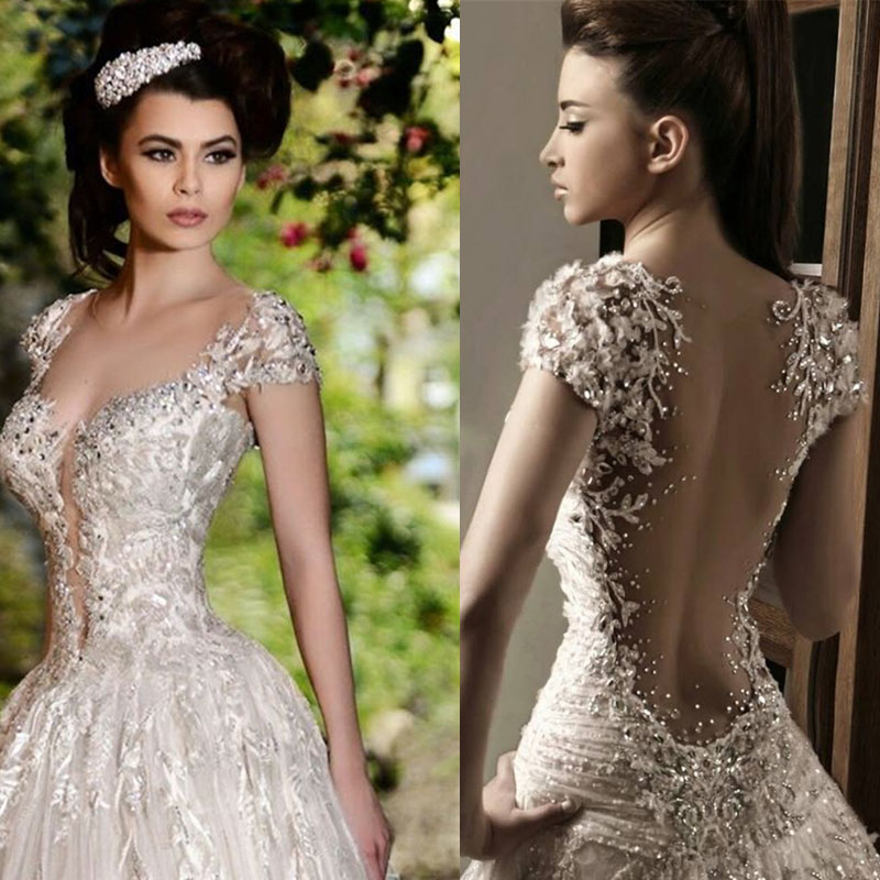 Rami Salamoun Glamorous RhinestoneS Lace Applique Beads Crystals Flowers Wedding Dresses Cap Sleeves Floor Length Luxury Bridal Gown, White
Rami Salamoun Glamorous RhinestoneS Lace Applique Beads Crystals Flowers Wedding Dresses Cap Sleeves Floor Length Luxury Bridal Gown, White